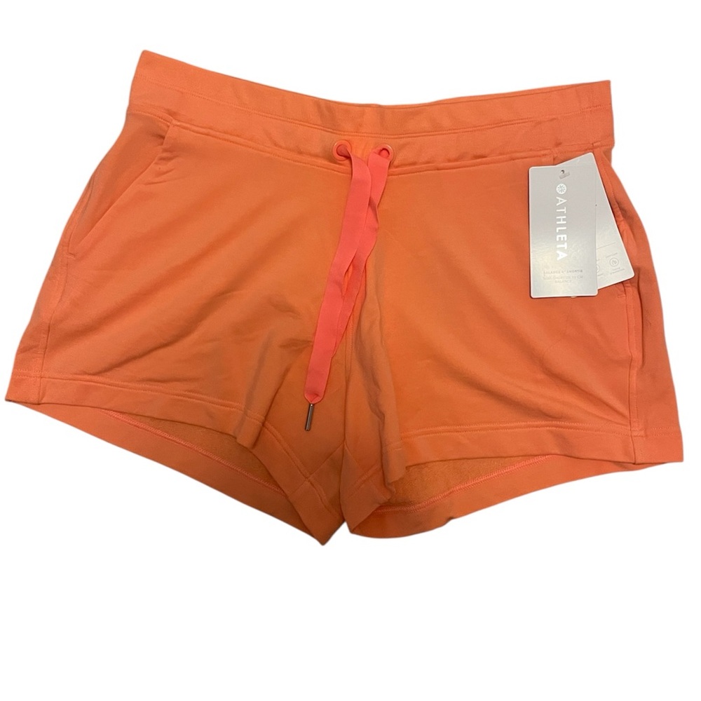 NWT Athleta Balance 4" Shortie Athletic Lounge Shorts Pockets Sunset Glow Coral